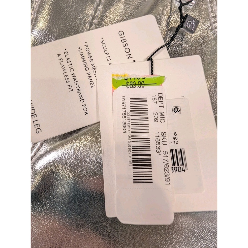 Gibson Latimer Women Silver Metallic Perfect Fit Wide Leg READ Pants Size 8 - Picture 8 of 14